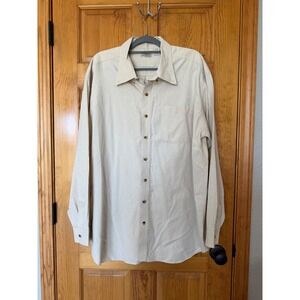 LL Bean Mens XXL Regular Khaki Beige 100% Cotton Canvas Button Down Shirt